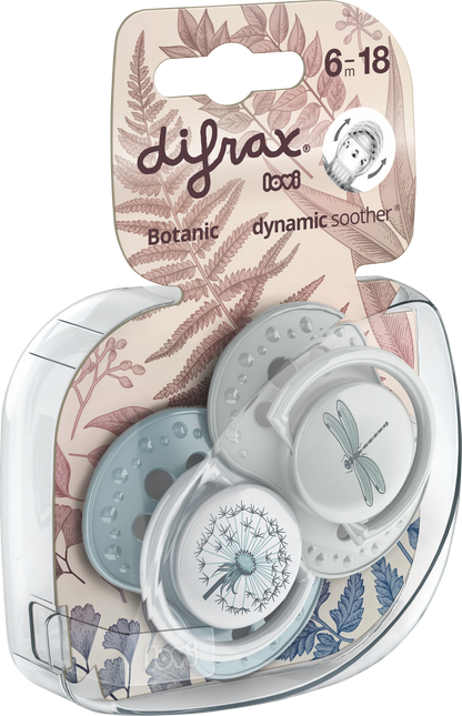 Difrax Sucette + 6 mois LOVI Dynamic Botanic Blue/Green - 2 pièces