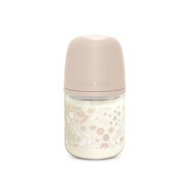 Suavinex Glazen zuigfles Wonderland 0+ trage melktoevoer 120 ml roze