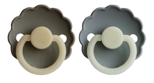 FRIGG Fopspeen 6 - 18 maanden Daisy Night silicone French Gray/Portobello - 2 stuks