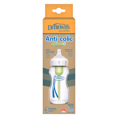 Dr. Brown's Biberon en verre Options+ à col large transparent 270 ml