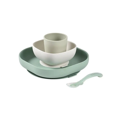 Béaba Set de repas en silicone Sage Green/Gray Green - 4 pièces