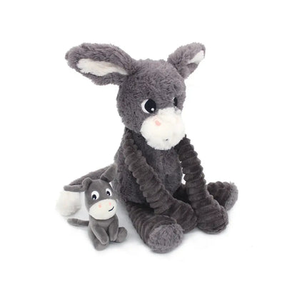 Les Déglingos Peluche Poitou l'âne Maman et Bébé Gris Ptipotos