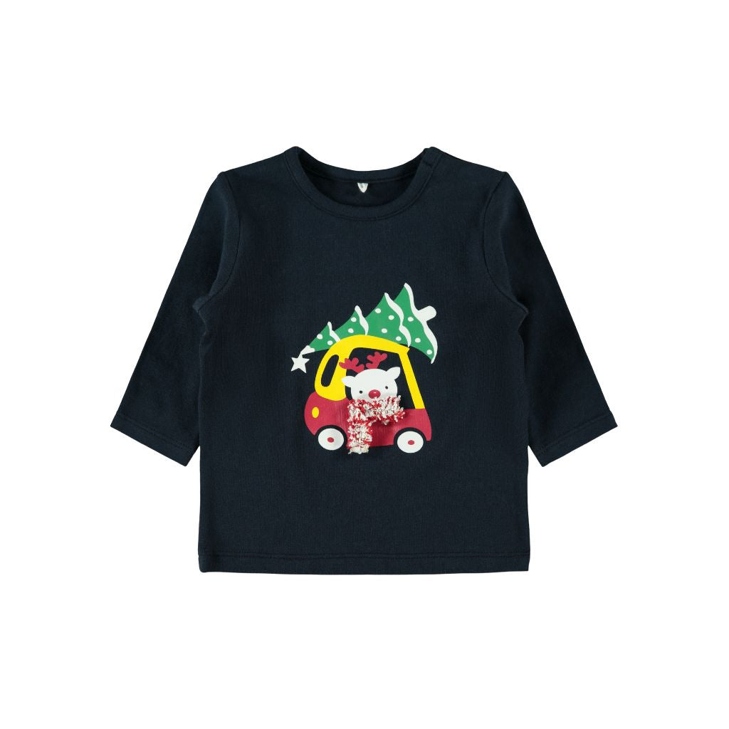 13171191 T-shirt, lange mouwen, kerstboom met auto, dark sapphire, jongens, m68
