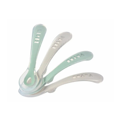 Béaba Cuillère en silicone 2e âge Velvet grey/Sage green - 4 pièces