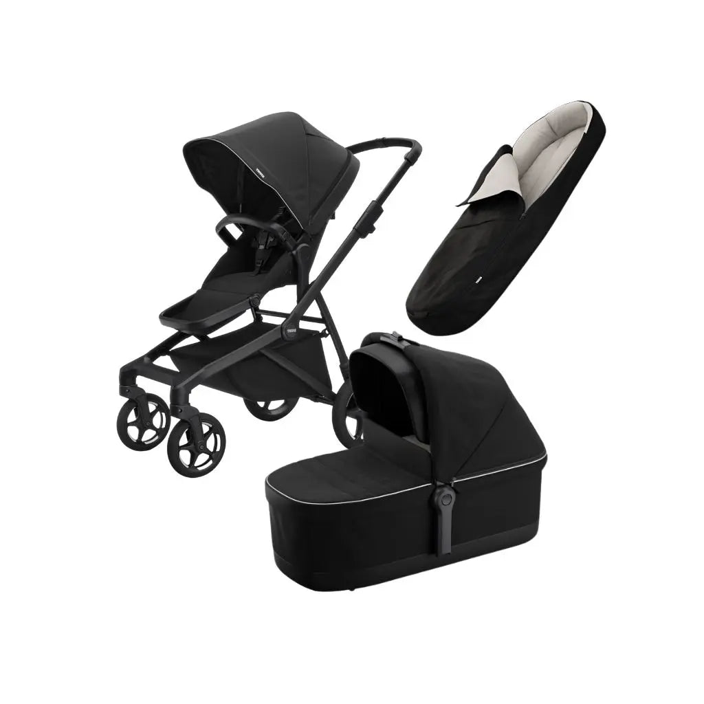 Thule 2-in-1 Kinderwagen Sleek2 Black + Draagmand Black + Gratis Zwarte Voetenzak