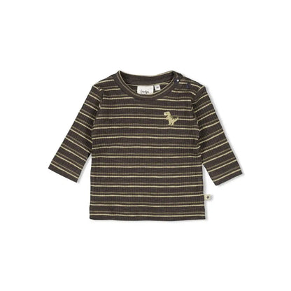 Feetje Tshirt lange mouw rib met streep - Rawrsome Anthracite melange Jongen