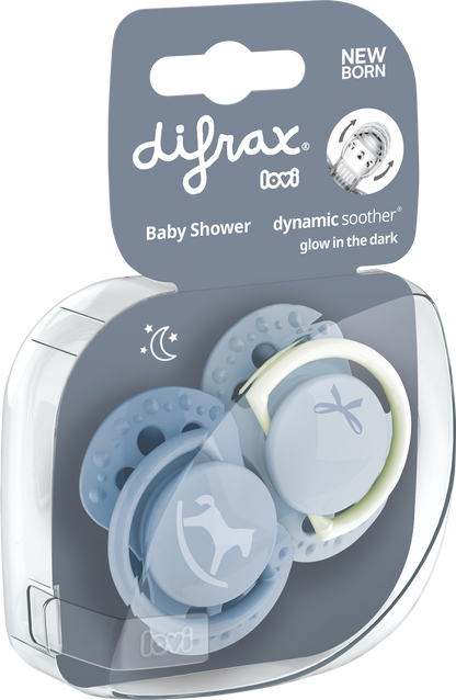 Difrax Sucette + 0 mois LOVI Dynamic Newborn Baby Shower Blue - 2 pièces
