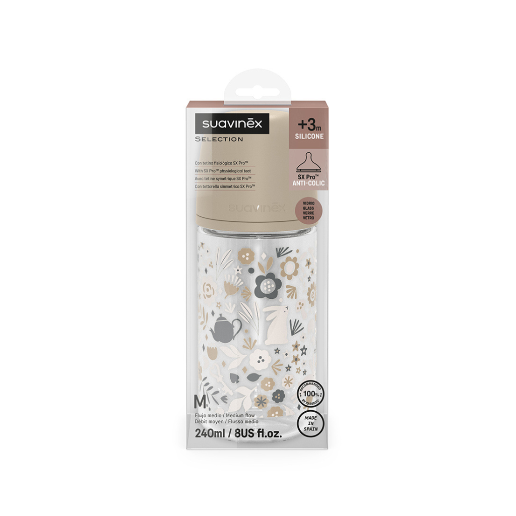 Suavinex Glazen Zuigfles 240ml Speen SX Pro M Wonderland Beige 1 Stuk Suavinex Glazen Zuigfles 240ml Speen SX Pro M Wonderland Beige 1 Stuk