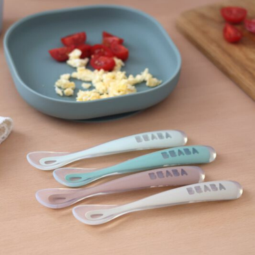 Béaba Lot de 4 cuillères en silicone Praliné / Clay / Sage Green / Gray Green