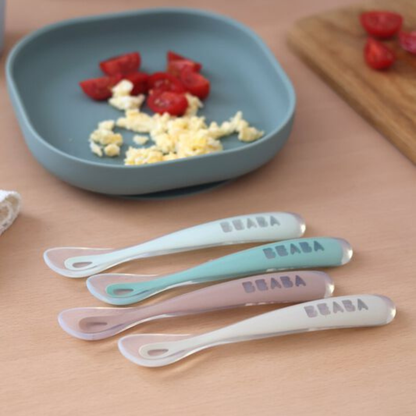 Béaba Lot de 4 cuillères en silicone Praliné / Clay / Sage Green / Gray Green