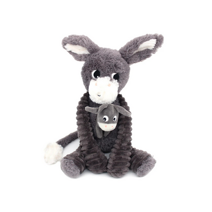 Les Déglingos Peluche Poitou l'âne Maman et Bébé Gris Ptipotos