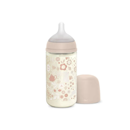 Suavinex Glazen zuigfles Wonderland 3m+ medium melktoevoer 240 ml roze