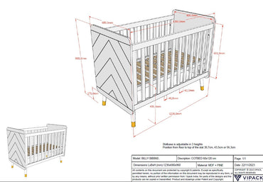 Jaxx Chambre de bebe 2 pièces (lit - commode) Billy Rose Terra-blanc