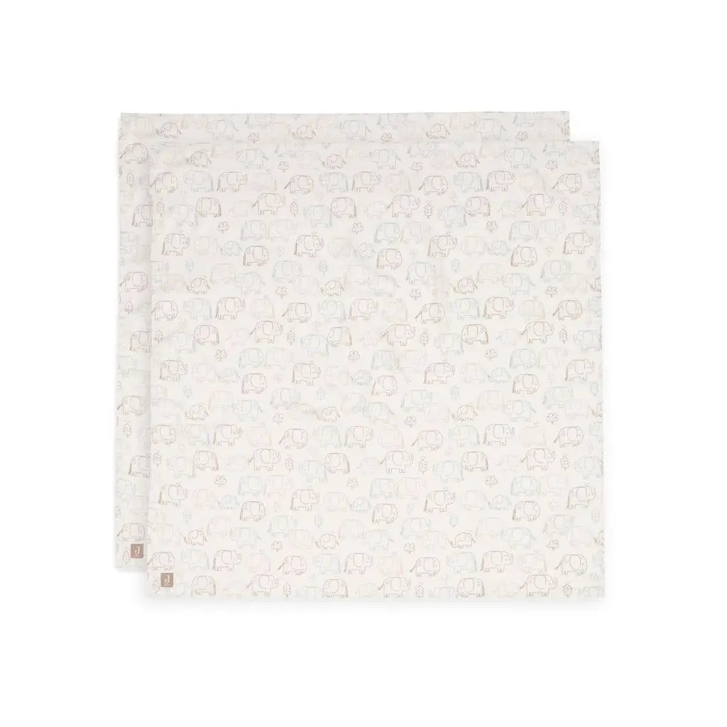 Jollein Tetradoek Elephant Tales 115 x 115 cm - 2 stuks