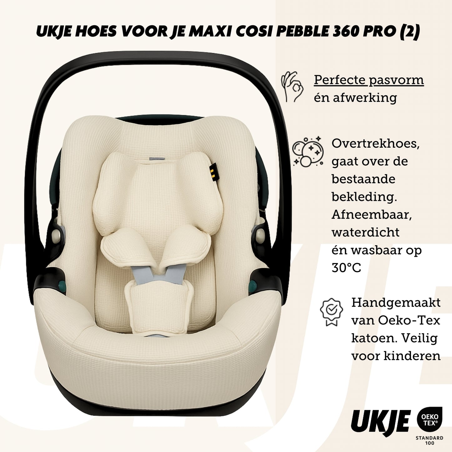 Ukje Housse de siège-auto pour Maxi-Cosi Pebble 360 Pro (2) Groupe 0 en tissu gaufré beige