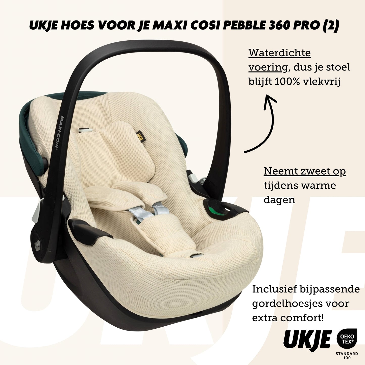 Ukje Housse de siège-auto pour Maxi-Cosi Pebble 360 Pro (2) Groupe 0 en tissu gaufré beige