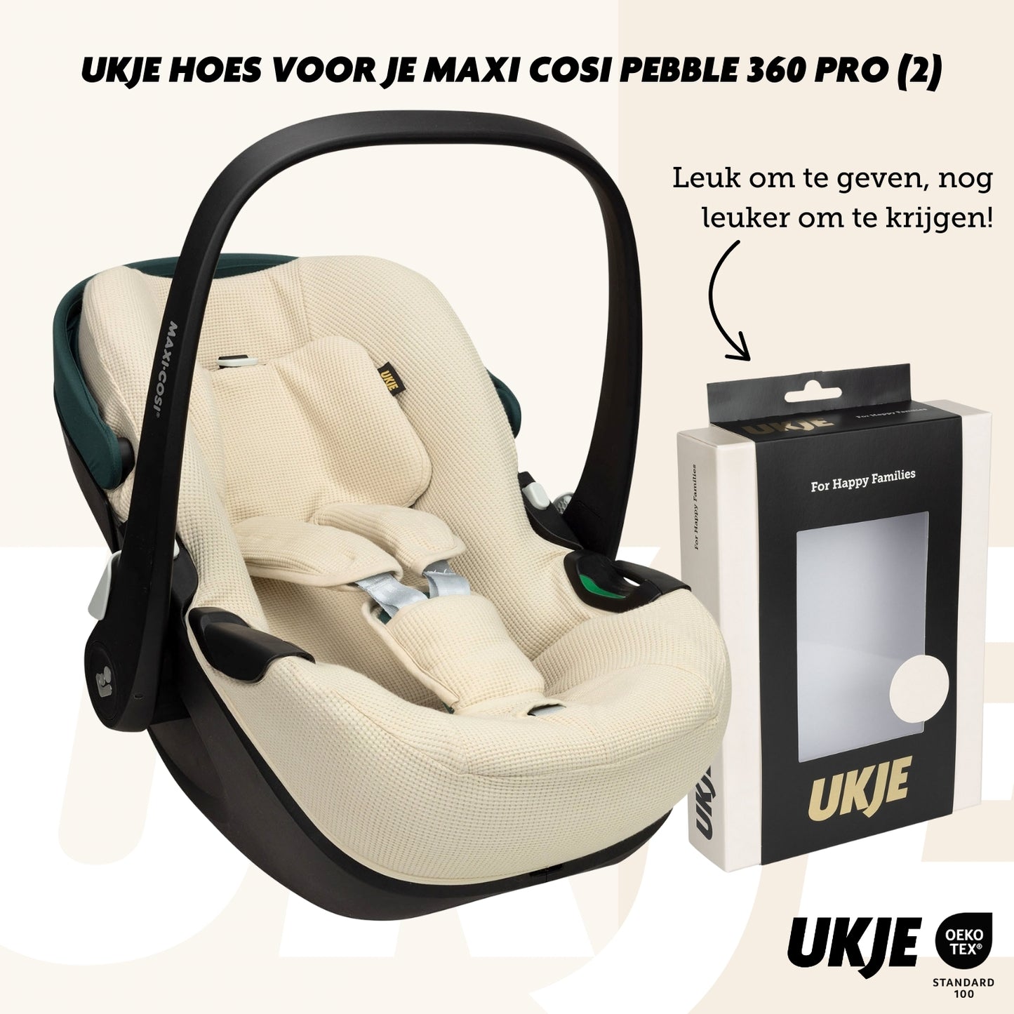 Ukje Housse de siège-auto pour Maxi-Cosi Pebble 360 Pro (2) Groupe 0 en tissu gaufré beige