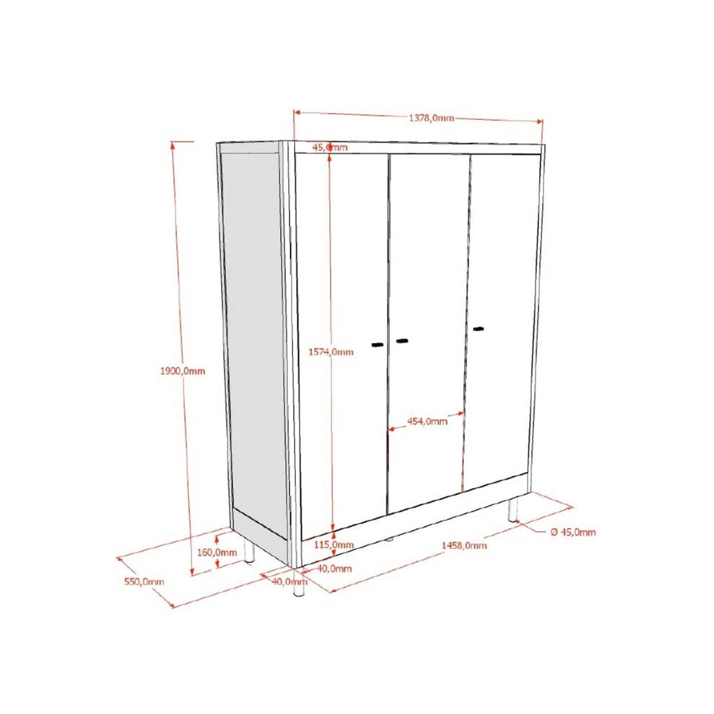 JAXX Armoire 3 portes FORREST Hêtre Blanc