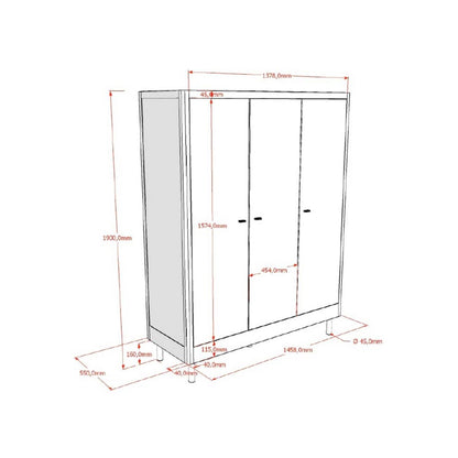 JAXX Armoire 3 portes FORREST Hêtre Blanc