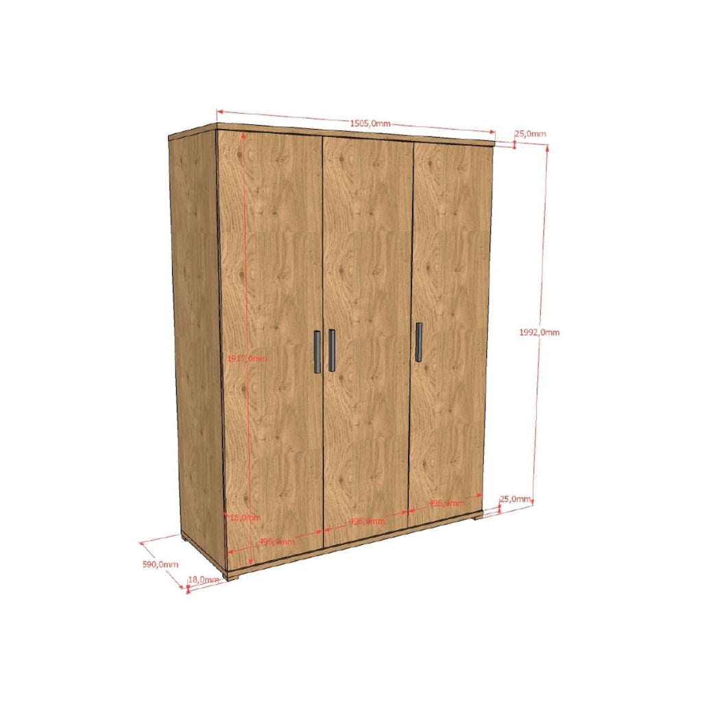 JAXX 3 Deurs Kleerkast FORREST Eik