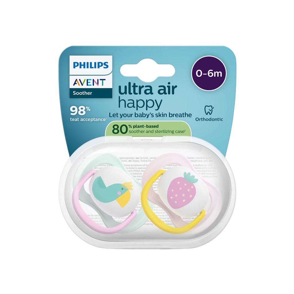 AVENT Sucette 0-6 mois Ultra Air oiseau/fraise - 2 pièces