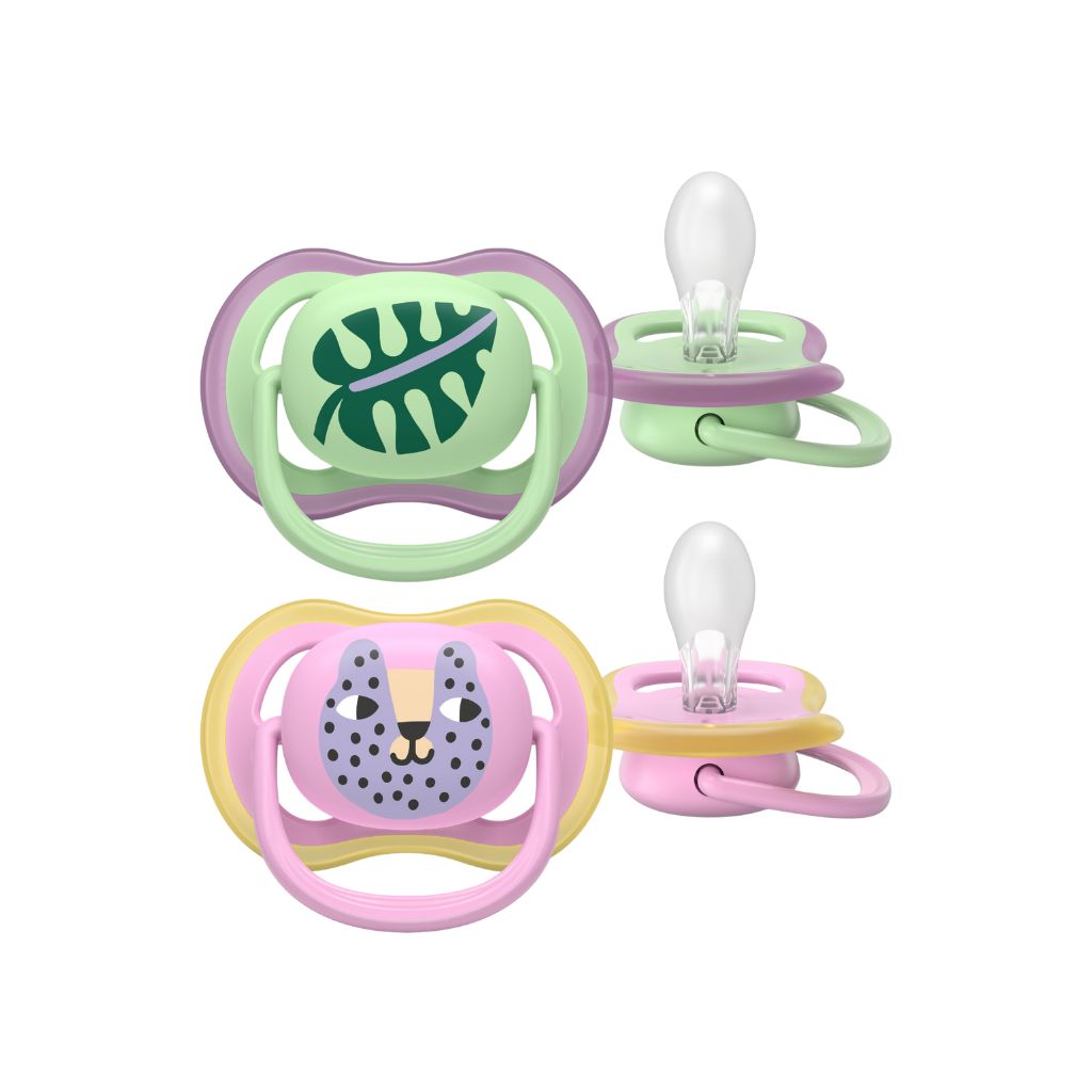 AVENT Sucette 6-18 mois Ultra Air rose/vert design - 2 pièces