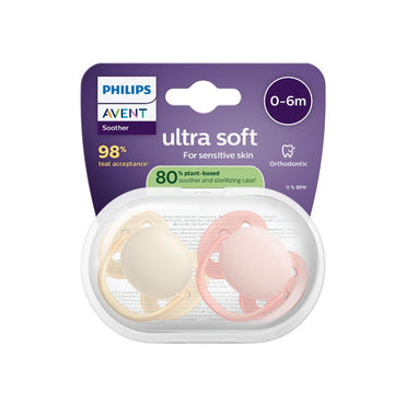 AVENT Sucette 0-6 mois Ultra Soft rose/beige - 2 pièces