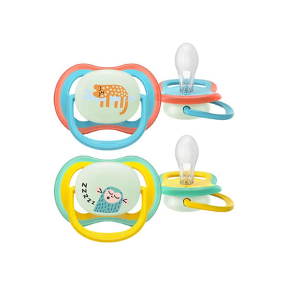 AVENT Sucette Ultra Air Nighttime Glow in the Dark +18 M singe/chat - 2 pièces