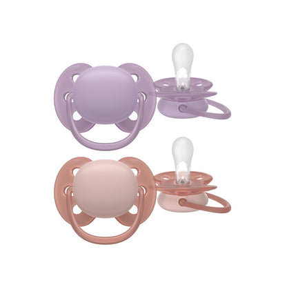 AVENT Sucette 6-18 mois Ultra Soft rose/lilas- 2 pièces