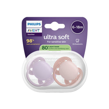 AVENT Sucette 6-18 mois Ultra Soft rose/lilas- 2 pièces