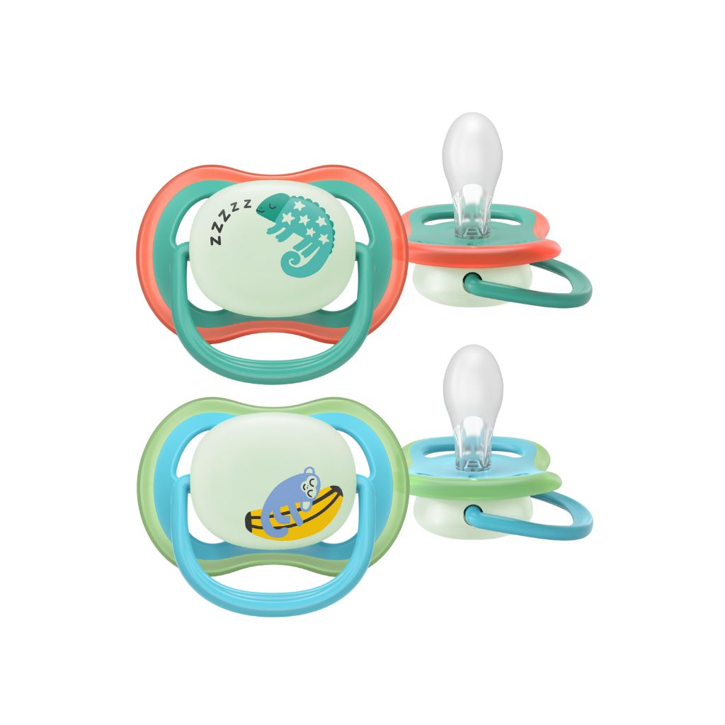 AVENT Sucette Ultra Air Nighttime Glow in the Dark 6-18 M singe/caméléon - 2 pièces
