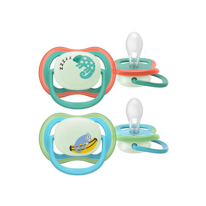 AVENT Sucette Ultra Air Nighttime Glow in the Dark 6-18 M singe/caméléon - 2 pièces