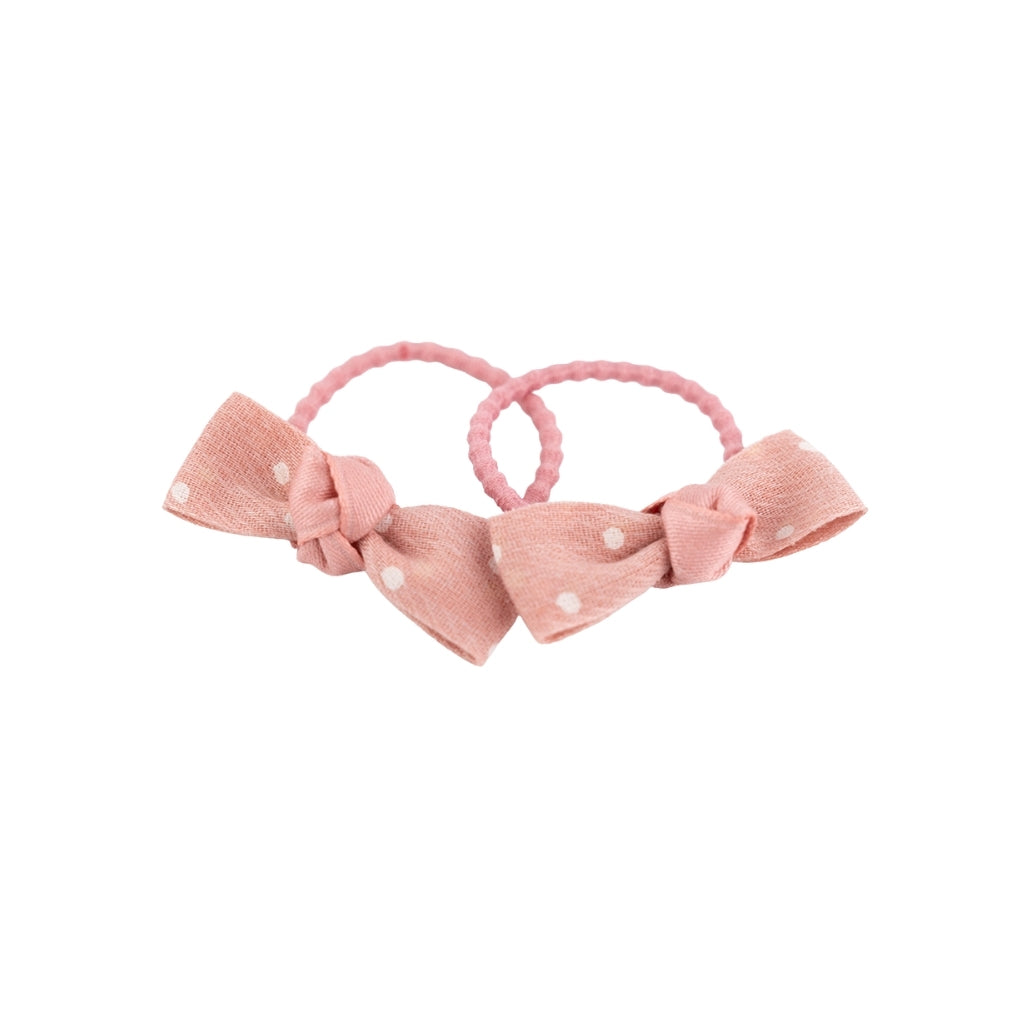 Busy Lizzie Élastiques à cheveux avec nœud Rose clair à pois – 2 pièces