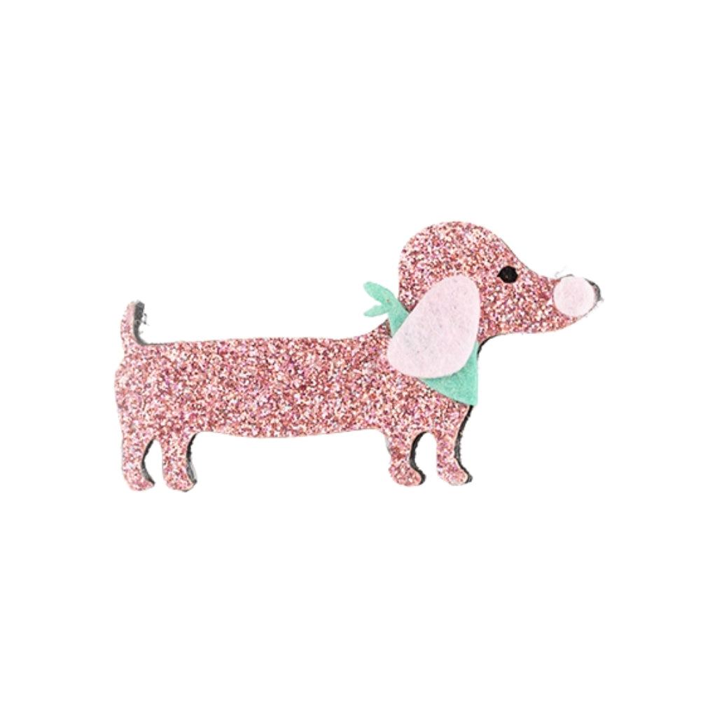 Busy Lizzie Pince à cheveux avec teckel pailleté rose