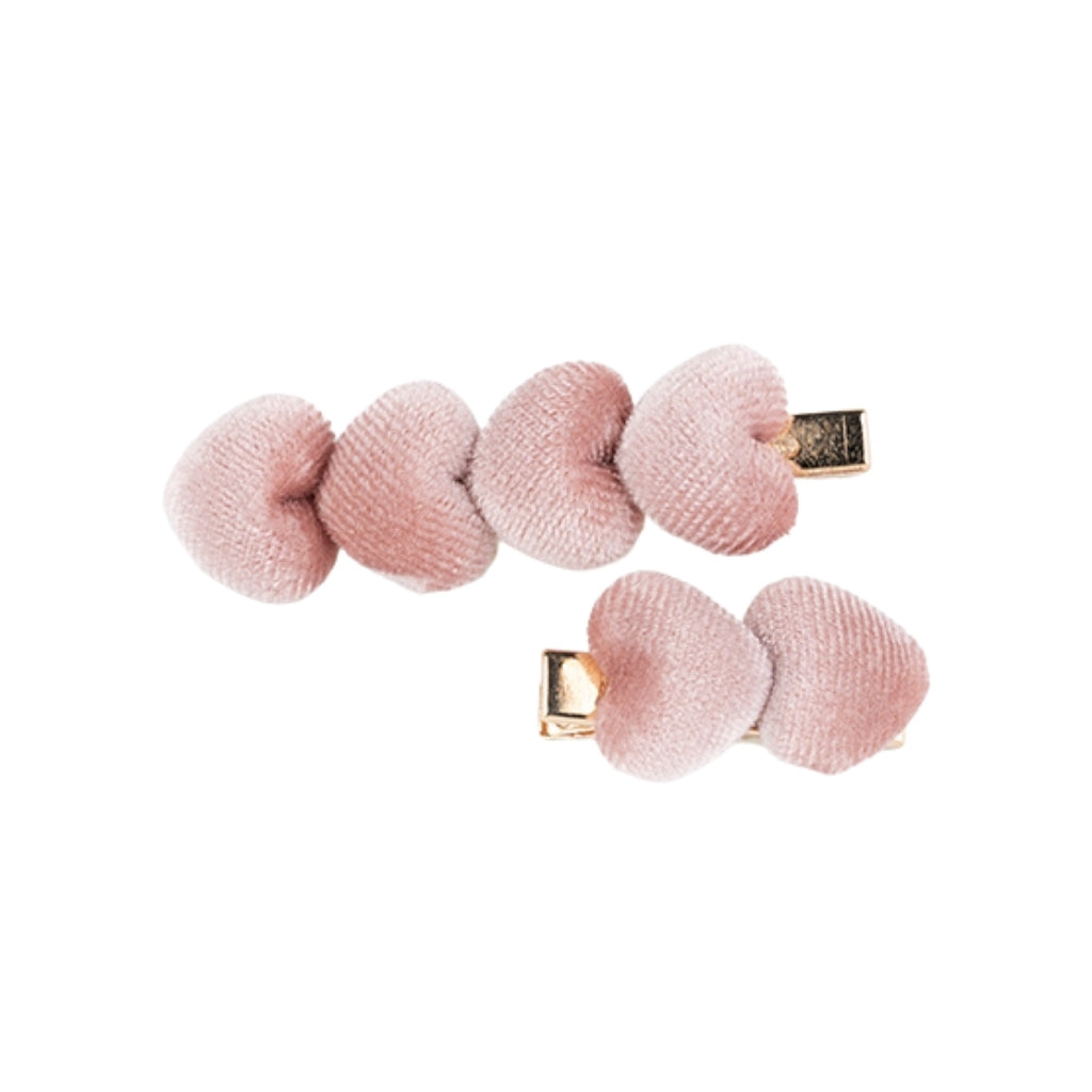 Busy Lizzie Haarclips met Hartjes Licht Velvet Roze – 2 stuks
