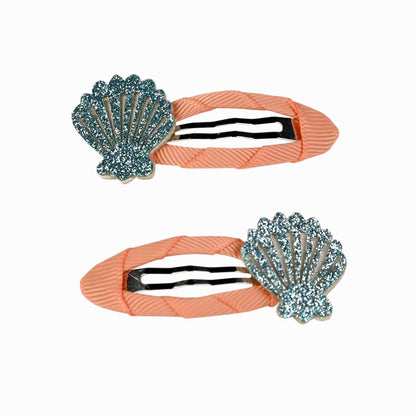 Busy Lizzie Haarclips met Schelp Oranje – 2 stuks