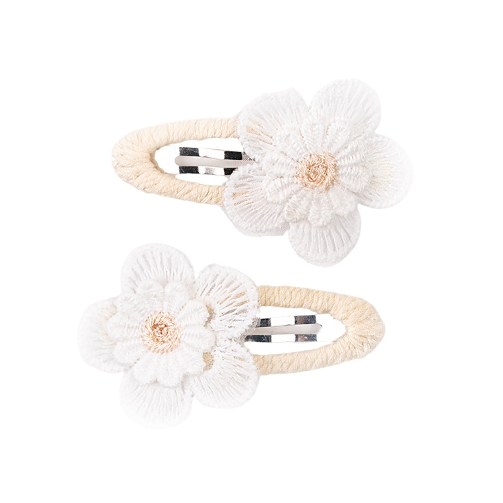 Busy Lizzie Haarclips met Geborduurde Bloemen Beige – 2 stuks