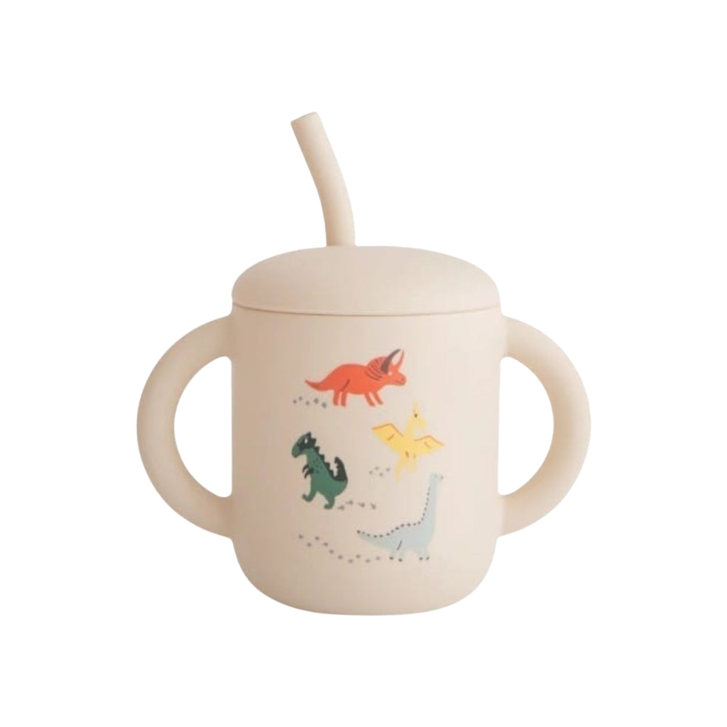 Mushie Siliconen Oefenbeker met Rietje Dino Veelkleurig