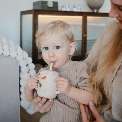 Mushie Siliconen Oefenbeker met Rietje Dino Veelkleurig