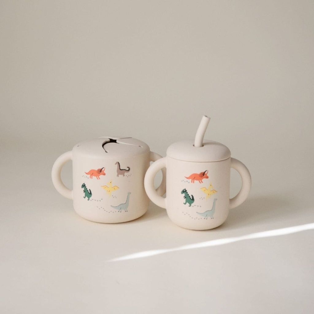 Mushie Siliconen Oefenbeker met Rietje Dino Veelkleurig