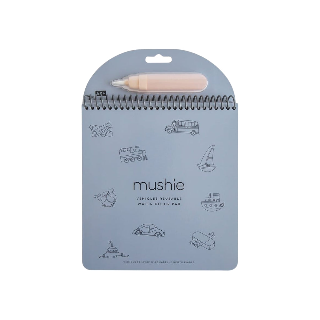 Mushie Herbruikbaar Waterverfboek Voertuigen Blauw