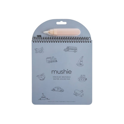 Mushie Herbruikbaar Waterverfboek Voertuigen Blauw