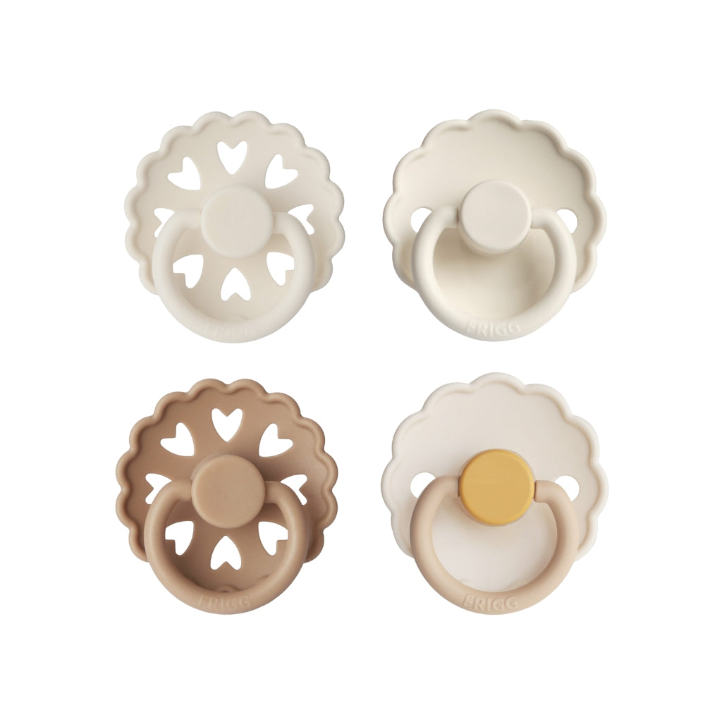 Frigg Fopspeen Silicoon Snowflake Dream M2 Beige/Bruin – 4 stuks