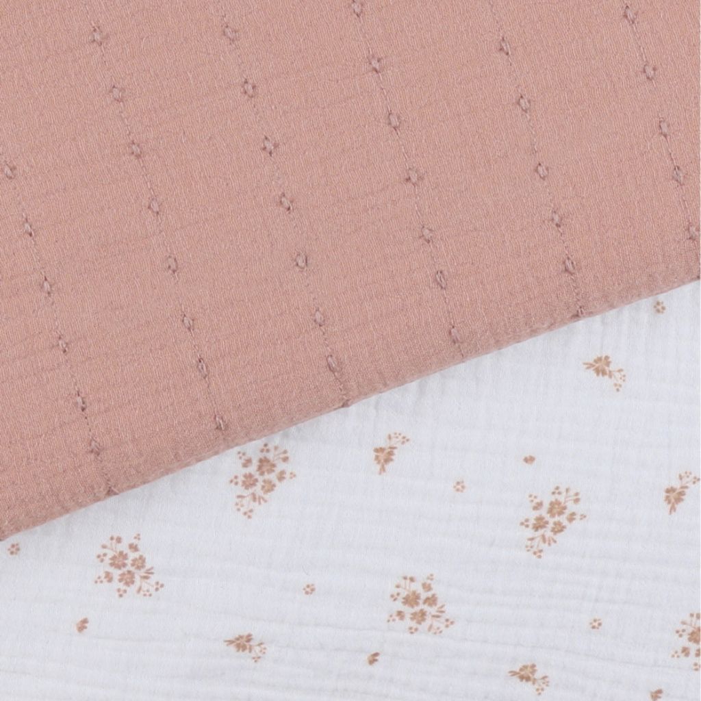 Noukie's Housse de couette Bio Mousseline Vintage Flowers Rose, Blanc