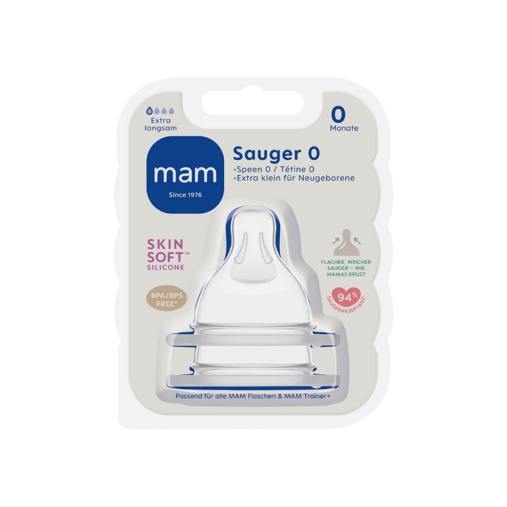 MAM Tétine SkinSoft Silicone taille 0 Transparent – 2 pièces