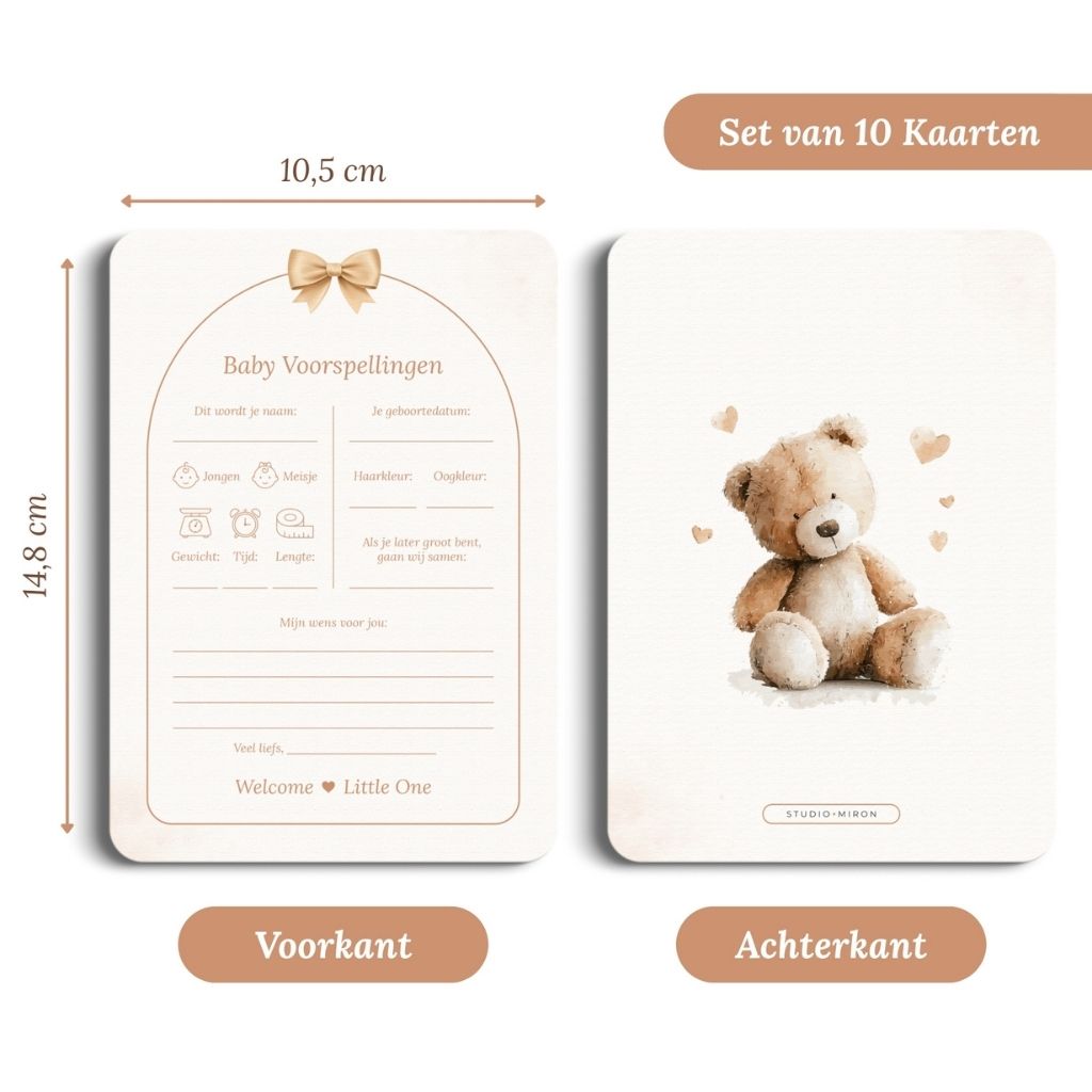 Studio Miron Cartes de prédictions bébé Boho Beige avec ourson NL – 10 pièces