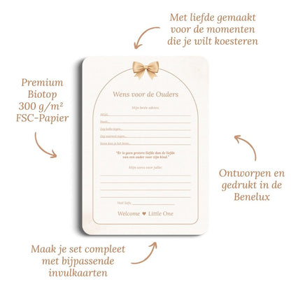 Studio Miron Carte à remplir vœux pour les parents Boho Beige avec ourson NL – 10 pièces