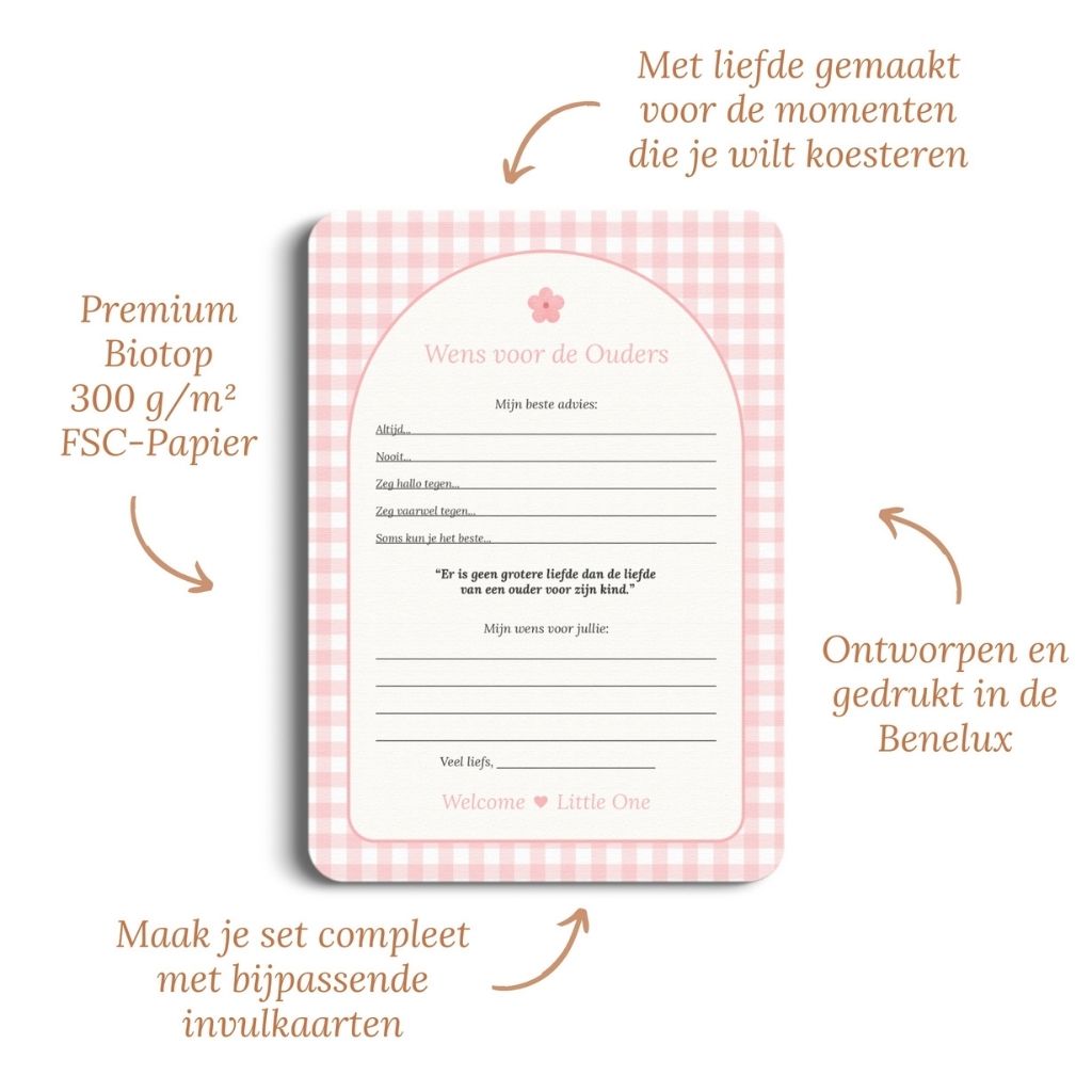 Studio Miron Cartes à remplir Souhaits pour les parents Vichy Rose NL - 10 pièces