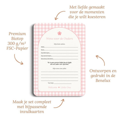 Studio Miron Cartes à remplir Souhaits pour les parents Vichy Rose NL - 10 pièces