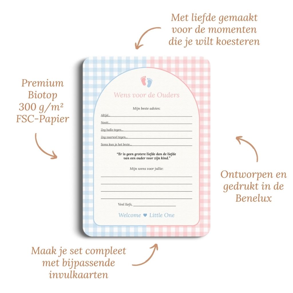 Studio Miron Cartes de vœux pour les parents Vichy Rose/Bleu NL – 10 pièces